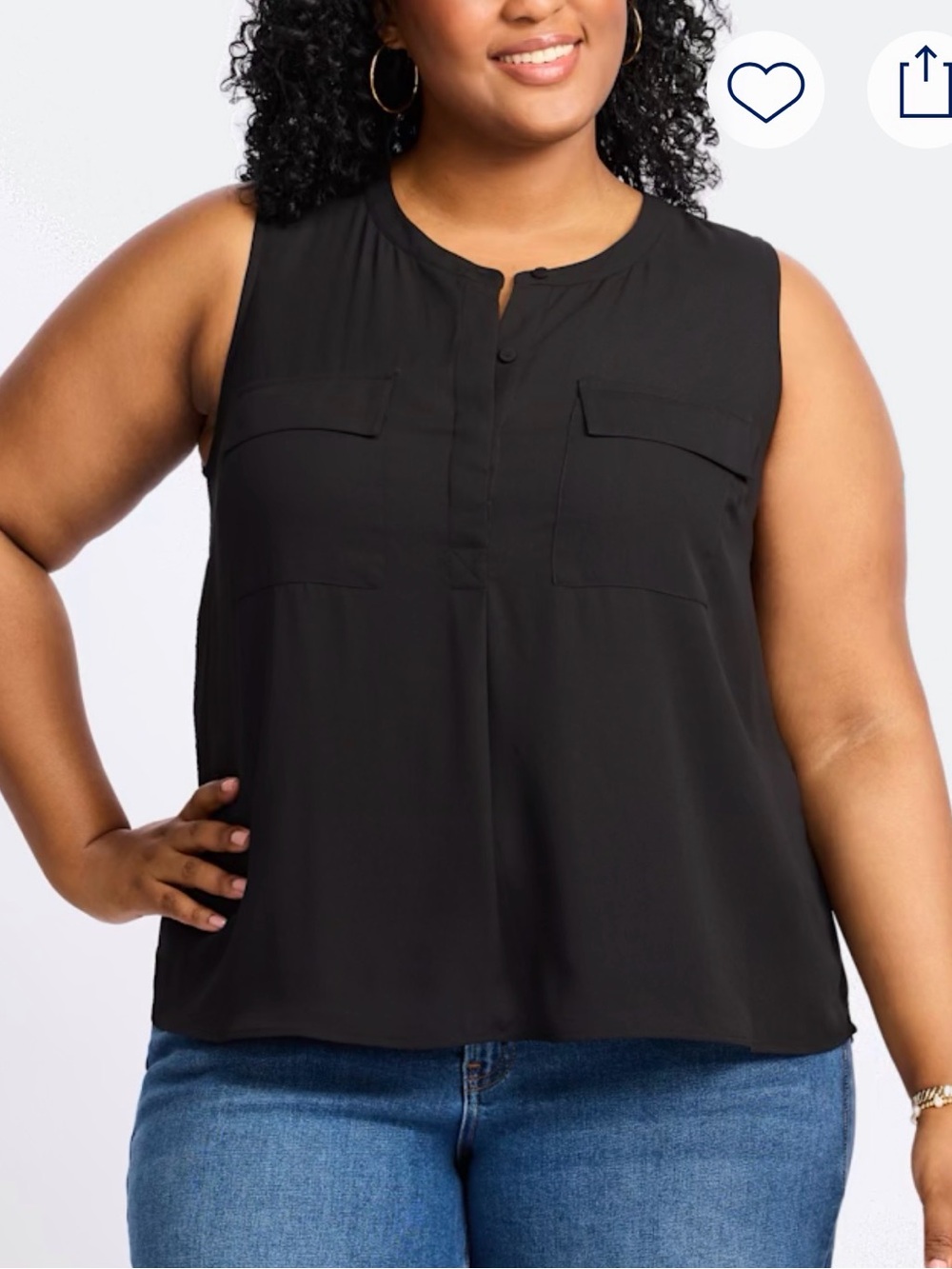 Plus-Size Sleeveless Split-Neck Camisole in Black